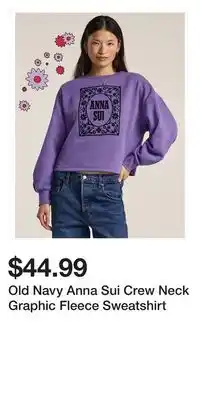 Old Navy Old Navy Anna Sui Crew Neck Graphic Fleece Sweatshirt offer