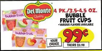 Ollie's Del Monte BUBBLE FRUIT CUPS offer