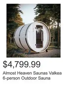 Costco Almost Heaven Saunas Valkea 6-person Outdoor Sauna offer