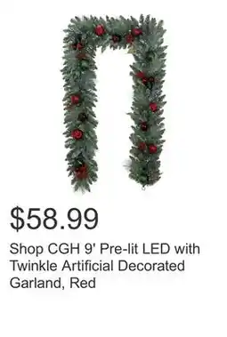 Costco Shop CGH 9' Pre-lit LED with Twinkle Artificial Decorated Garland, Red offer