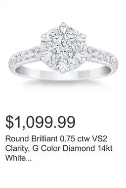 Costco Round Brilliant 0.75 ctw VS2 Clarity, G Color Diamond 14kt White Gold Ring offer
