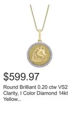 Costco Round Brilliant 0.20 ctw VS2 Clarity, I Color Diamond 14kt Yellow Gold Zodiac Pendant offer