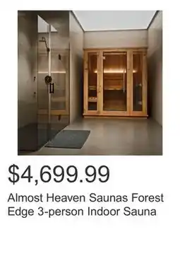 Costco Almost Heaven Saunas Forest Edge 3-person Indoor Sauna offer