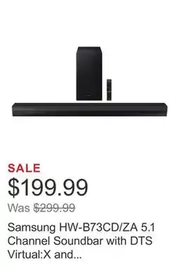 Costco Samsung HW-B73CD/ZA 5.1 Channel Soundbar with DTS Virtual:X and Wireless Subwoofer offer