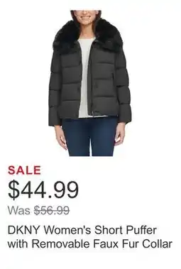 Costco DKNY Women's Short Puffer with Removable Faux Fur Collar offer