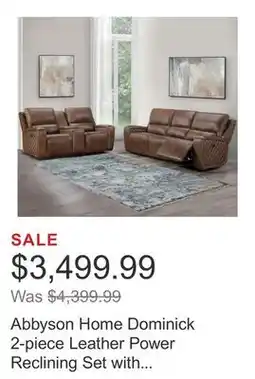 Costco Abbyson Home Dominick 2-piece Leather Power Reclining Set with Power Headrests offer