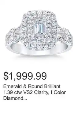 Costco Emerald & Round Brilliant 1.39 ctw VS2 Clarity, I Color Diamond 14kt White Gold Ring offer