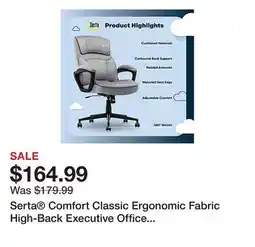 Office Depot Serta Comfort Classic Ergonomic Fabric High-Back Executive Office Chair, Gray offer