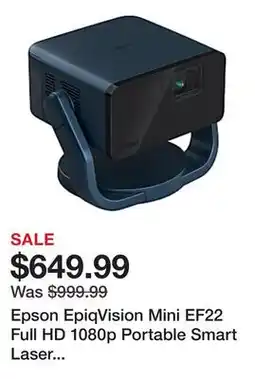 Office Depot Epson EpiqVision Mini EF22 Full HD 1080p Portable Smart Laser Projector – Stone Blue offer