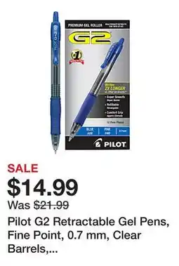 Office Depot Pilot G2 Retractable Gel Pens, Fine Point, 0.7 mm, Clear Barrels, Blue Ink, Pack Of 12 Pens offer