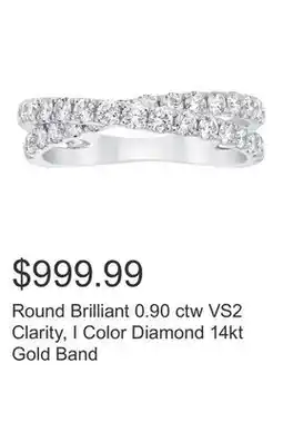Costco Round Brilliant 0.90 ctw VS2 Clarity, I Color Diamond 14kt Gold Band offer