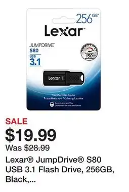 Office Depot Lexar JumpDrive S80 USB 3.1 Flash Drive, 256GB, Black, LJDS80-256BNBNU offer
