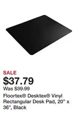 Office Depot Floortex Desktex Vinyl Rectangular Desk Pad, 20 x 36, Black offer