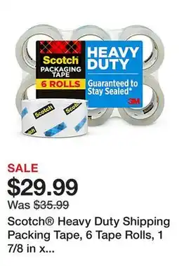 Office Depot Scotch Heavy Duty Shipping Packing Tape, 6 Tape Rolls, 1 7/8 in x 54.6 yd, 3 Core, Designed - 385062 offer