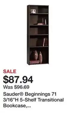 Office Depot Sauder Beginnings 71 3/16H 5-Shelf Transitional Bookcase, Red/Dark Finish, Standard Delivery offer