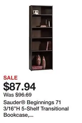 Office Depot Sauder Beginnings 71 3/16H 5-Shelf Transitional Bookcase, Red/Dark Finish, Standard Delivery offer