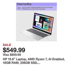 Office Depot HP 15.6 Laptop, AMD Ryzen 7, AI Enabled, 16GB RAM, 256GB SSD, Wi-Fi 6, Windows 11 (PC15-fc0077od) offer