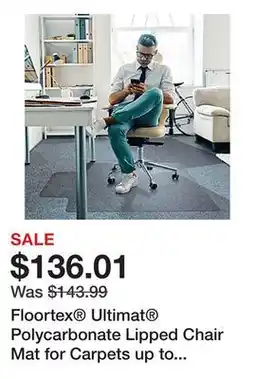 Office Depot Floortex Ultimat Polycarbonate Lipped Chair Mat for Carpets up to 1/2, 48 x 53, Clear offer
