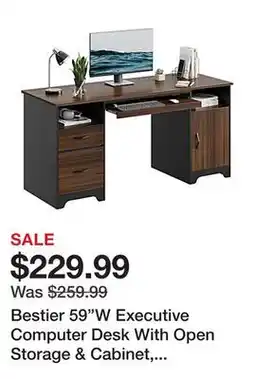 Office Depot Bestier 59W Executive Computer Desk With Open Storage & Cabinet, Cherry offer