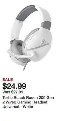 Game Stop Turtle Beach Recon 200 Gen 2 Wired Gaming Headset Universal - White offer