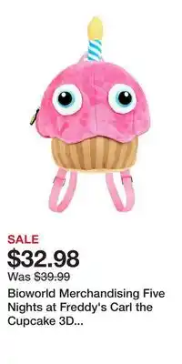 Game Stop Bioworld Merchandising Five Nights at Freddy's Carl the Cupcake 3D Plush Mini Backpack offer