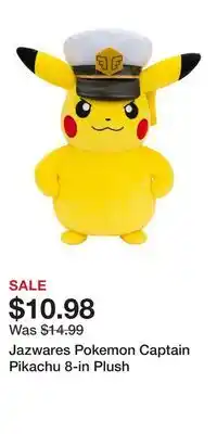Game Stop Jazwares Pokemon Captain Pikachu 8-in Plush offer