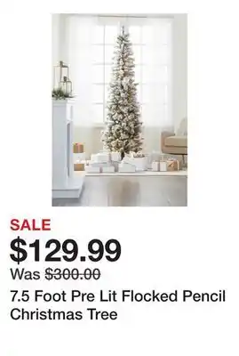 Belk 7.5 Foot Pre Lit Flocked Pencil Christmas Tree offer
