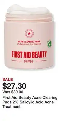 Ulta Beauty First Aid Beauty Acne Clearing Pads 2% Salicylic Acid Acne Treatment offer