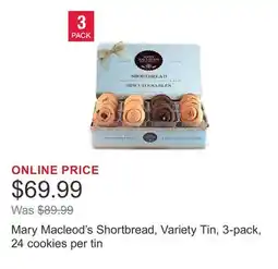 Costco Mary Macleod's Shortbread, Variety Tin, 3-pack, 24 cookies per tin offer