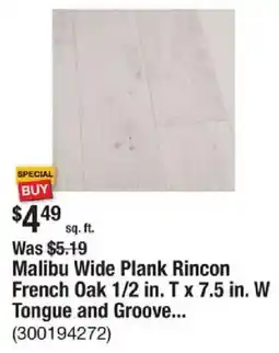 The Home Depot Malibu Wide Plank Rincon French Oak 1/2 in. T x 7.5 in. W Tongue and Groove offer