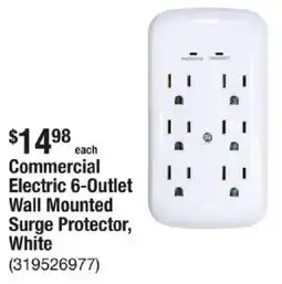 The Home Depot Commercial Electric 6-Outlet Wall Mounted Surge Protector, White offer