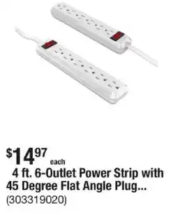 The Home Depot 4 ft. 6-Outlet Power Strip with 45 Degree Flat Angle Plug offer