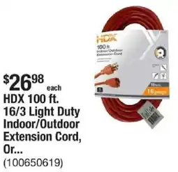 The Home Depot HDX 100 ft. 16/3 Light Duty Indoor/Outdoor Extension Cord offer