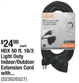 The Home Depot HDX 50 ft. 16/3 Light Duty Indoor/Outdoor Extension Cord offer