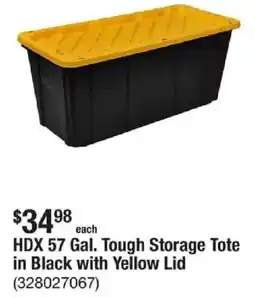 The Home Depot HDX 57 Gal. Tough Storage Tote in Black with Yellow Lid offer