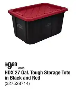 The Home Depot HDX 27 Gal. Tough Storage Tote in Black and Red offer