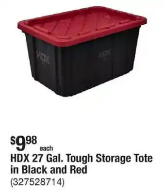 The Home Depot HDX 27 Gal. Tough Storage Tote in Black and Red offer