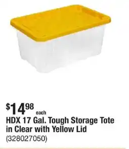 The Home Depot HDX 17 Gal. Tough Storage Tote in Clear with Yellow Lid offer