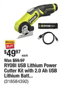 The Home Depot RYOBI USB Lithium Power Cutter Kit with 2.0 Ah USB Lithium Battery offer