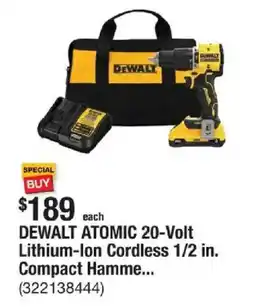 The Home Depot DEWALT ATOMIC 20-Volt Lithium-Ion Cordless 1/2 in. Compact Hammer offer