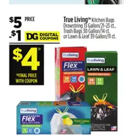 Dollar General True Living Kitchen Bags Drawstring, Trash Bag or Lawn & Leaf offer