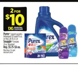 Dollar General Purex Liquid Laundry Detergent 57 Load/75 oz. or Pacs 28-35 ct. or Snuggle Crystals 21 oz offer