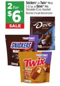 Dollar General Snickers or Twix Minis or Dove Milk Chocolate offer