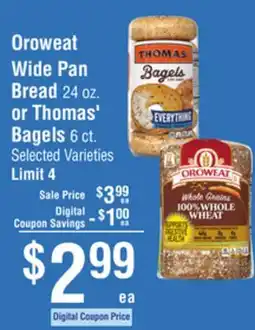 Smart & Final Oroweat Wide Pan Bread or Thomas' Bagels offer