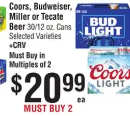 Smart & Final Coors, Budweiser, Miller or Tecate Beer offer