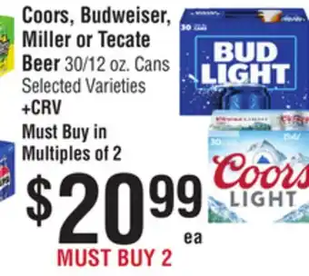 Smart & Final Coors, Budweiser, Miller or Tecate Beer offer
