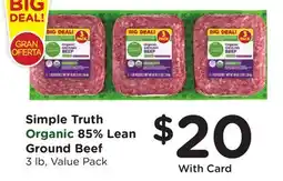 Ralphs Simple Truth Organic 85% Lean Ground Beef offer