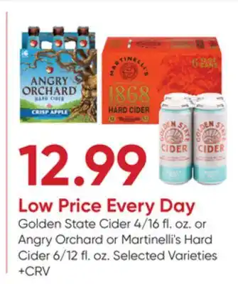 Stater Bros Golden State Cider 4/16 fl. oz. or Angry Orchard or Martinelli's Hard Cider 6/12 fl. oz offer
