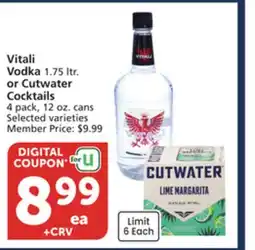 Albertsons Vitali Vodka 1.75 ltr. or Cutwater Cocktails 4 pack, 12 oz. cans offer