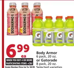 Albertsons Body Armor 6 pack, 20 oz. or Gatorade 8 pack, 20 oz offer